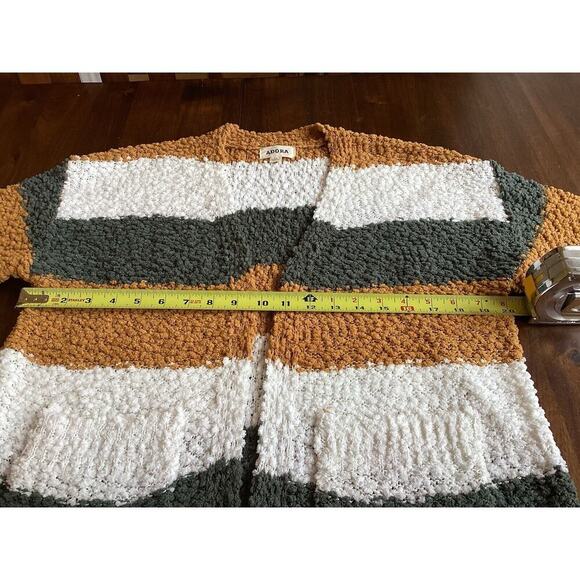 Adora Super Soft Striped Popcorn Puff Cardigan Sweater Gold Gray White Sz Medium - Picture 10 of 11